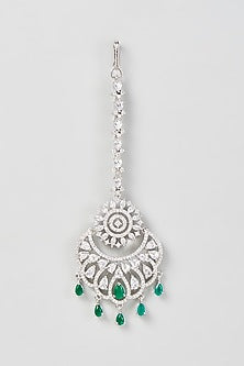 White Finish Zircon & Green Stone Maangtikka