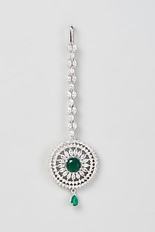 White Finish Zircon & Green Stone Maangtikka