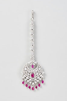 White Finish Zircon & Pink Stone Maangtikka