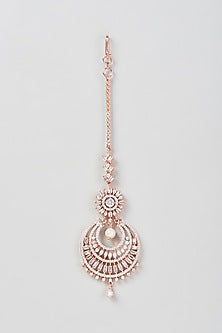 Rose Gold Finish Zircon Maangtikka