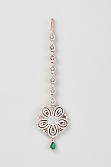 White Finish Zircon & Emerald Stone Maang Tikka
