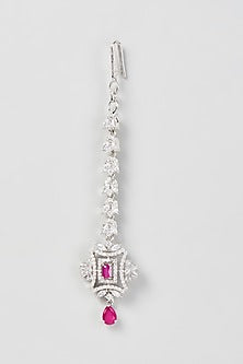 White Finish Zircon & Ruby Stone Maang Tikka