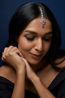 White Finish Zircon & Ruby Stone Maang Tikka