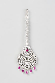 White Finish Zircon & Ruby Stone Maang Tikka