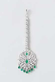 White Finish Zircon & Green Stone Maangtikka