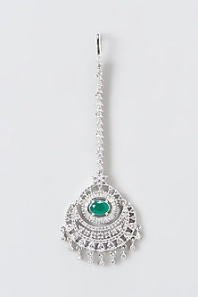 White Finish Zircon & Green Stone Maangtikka