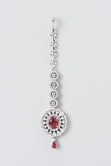White Finish Zircon & Red Stone Maangtikka