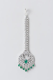 White Finish Zircon & Green Stone Maangtikka