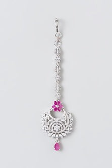 White Finish Zircon & Red Stone Maangtikka