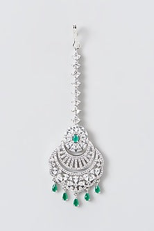 White Finish Zircon & Green Stone Maangtikka