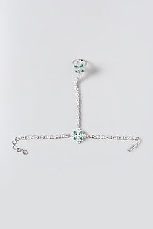 White Finish Faux Diamond & Green Stone Hand Harness