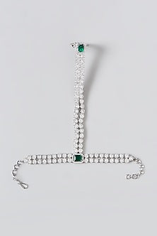 White Finish Zircon & Green Stone Hand Harness
