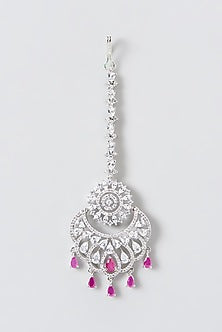 White Finish Zircon & Red Stone Maang Tikka