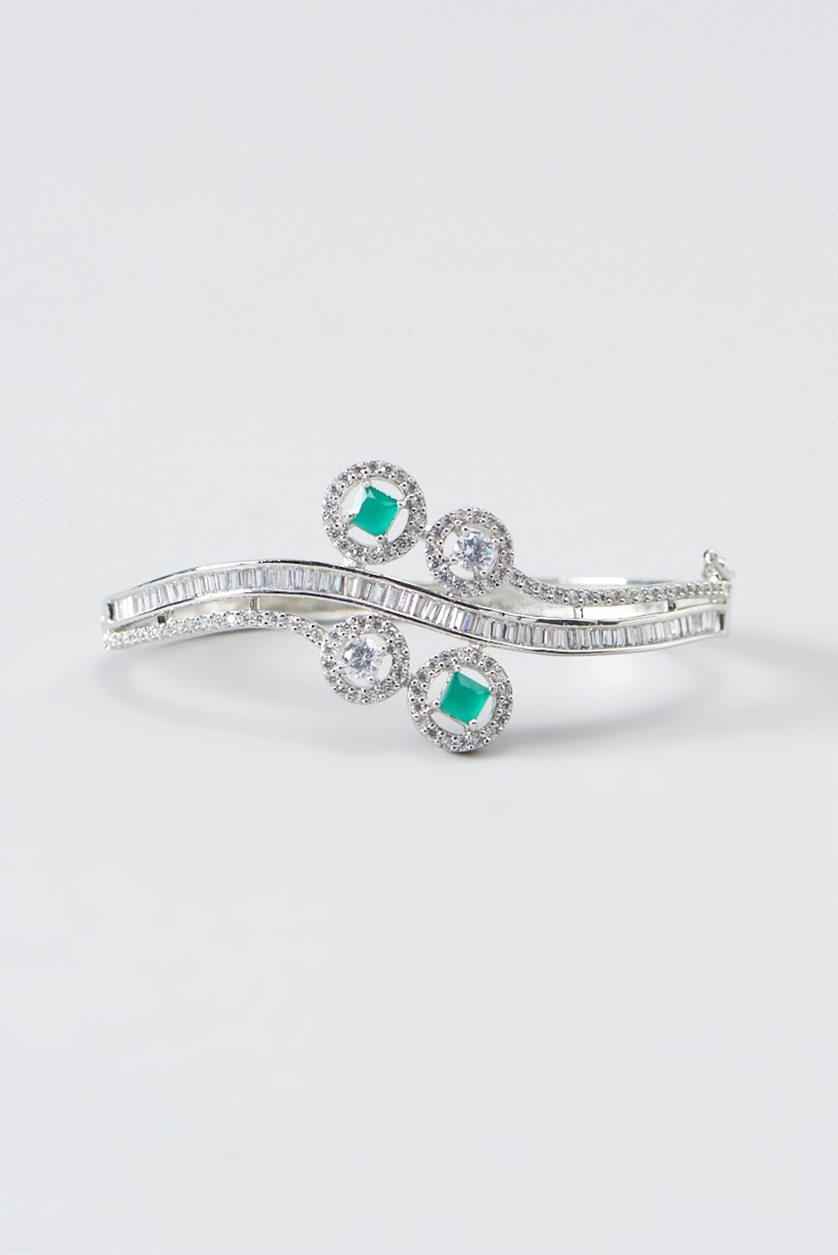 White Finish Zircon & Green Stone Bracelet