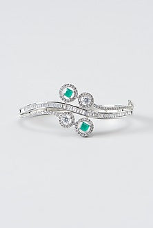 White Finish Zircon & Green Stone Bracelet