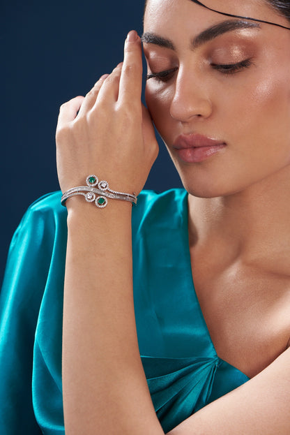 White Finish Zircon & Green Stone Bracelet