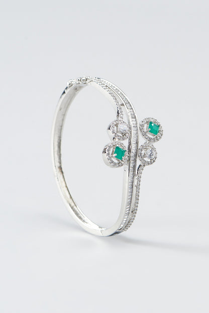 White Finish Zircon & Green Stone Bracelet
