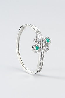 White Finish Zircon & Green Stone Bracelet