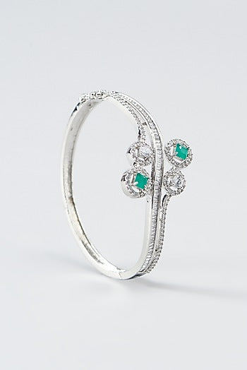 White Finish Zircon & Green Stone Bracelet