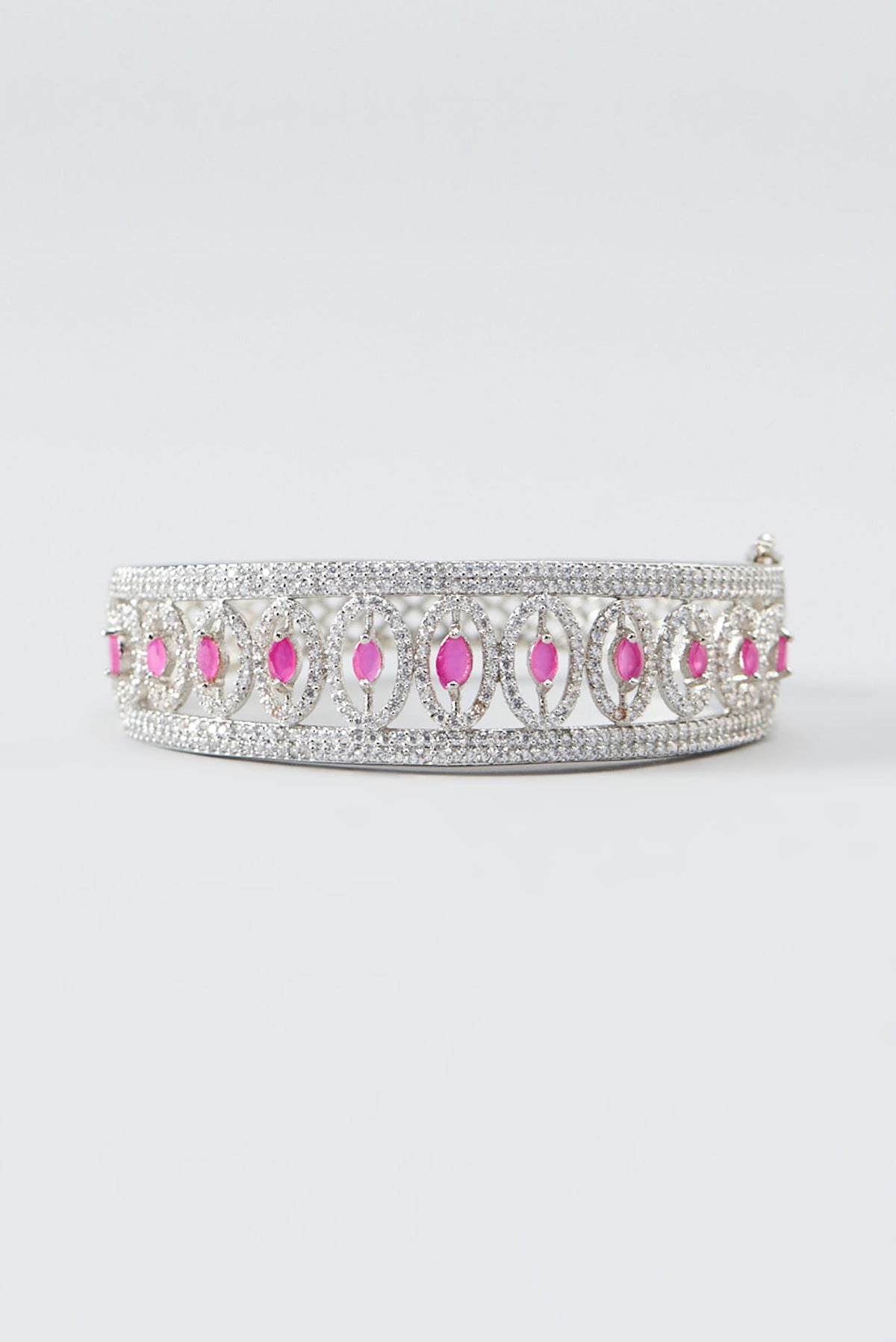 White Finish Zircon & Red Stone Bracelet