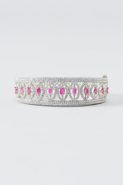 White Finish Zircon & Red Stone Bracelet