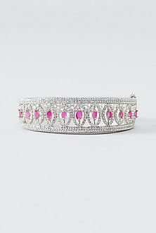White Finish Zircon & Red Stone Bracelet