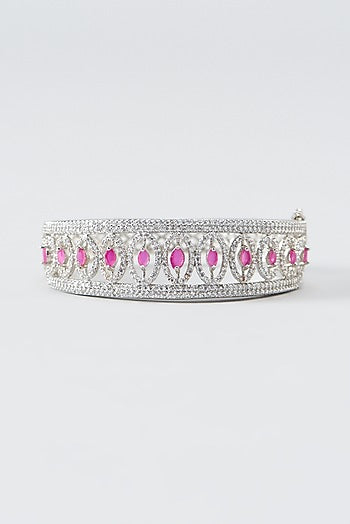 White Finish Zircon & Red Stone Bracelet