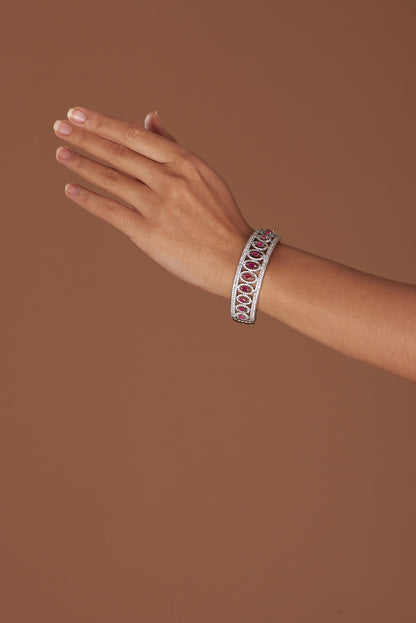 White Finish Zircon & Red Stone Bracelet