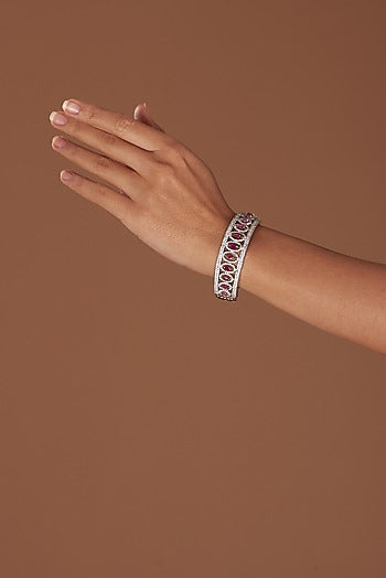 White Finish Zircon & Red Stone Bracelet