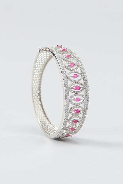 White Finish Zircon & Red Stone Bracelet