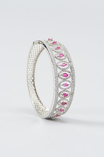 White Finish Zircon & Red Stone Bracelet