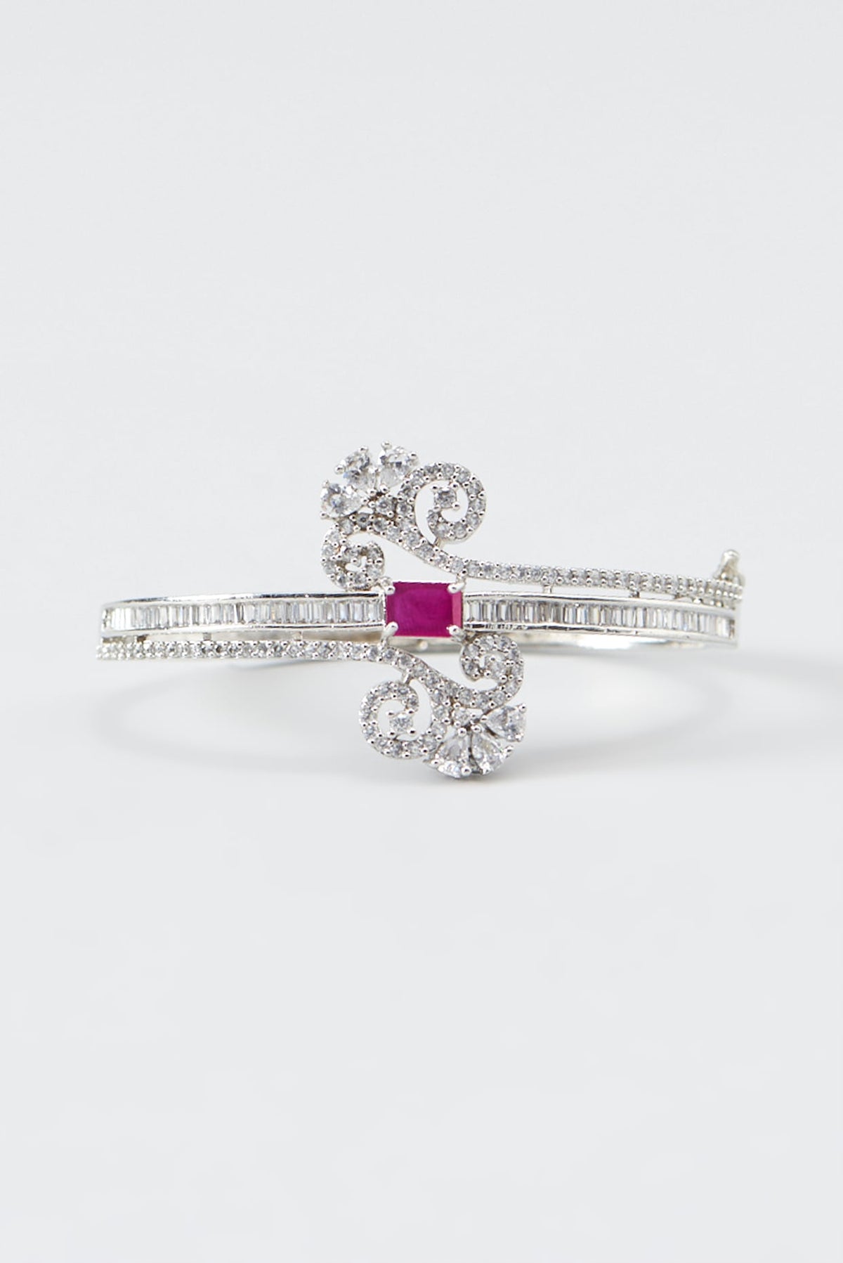 White Finish Zircon & Red Stone Bracelet