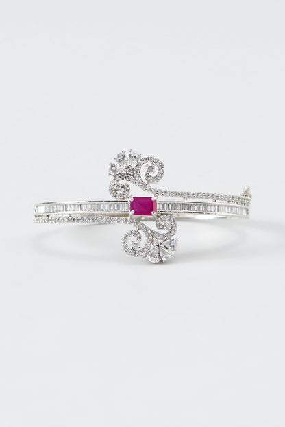 White Finish Zircon & Red Stone Bracelet