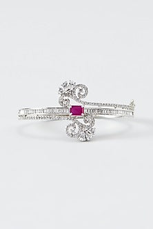 White Finish Zircon & Red Stone Bracelet