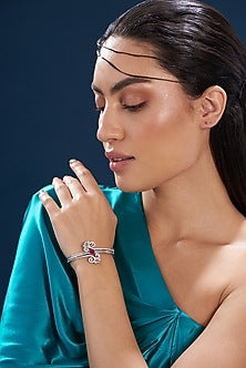 White Finish Zircon & Red Stone Bracelet