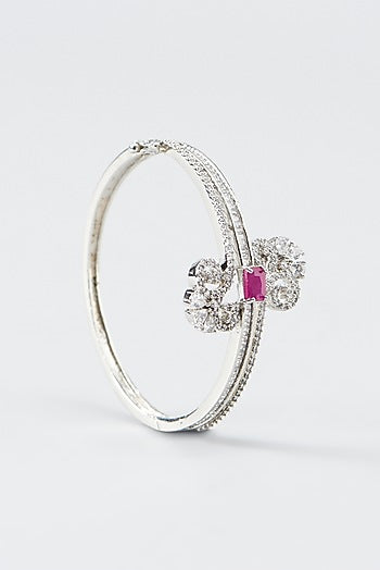 White Finish Zircon & Red Stone Bracelet