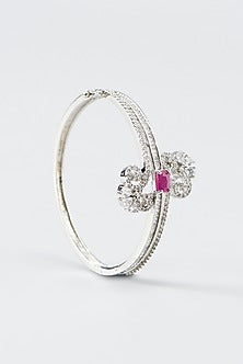 White Finish Zircon & Red Stone Bracelet