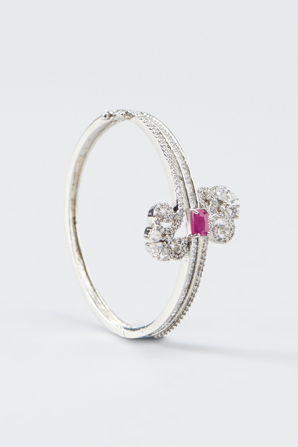 White Finish Zircon & Red Stone Bracelet