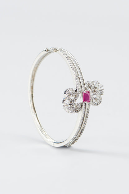 White Finish Zircon & Red Stone Bracelet