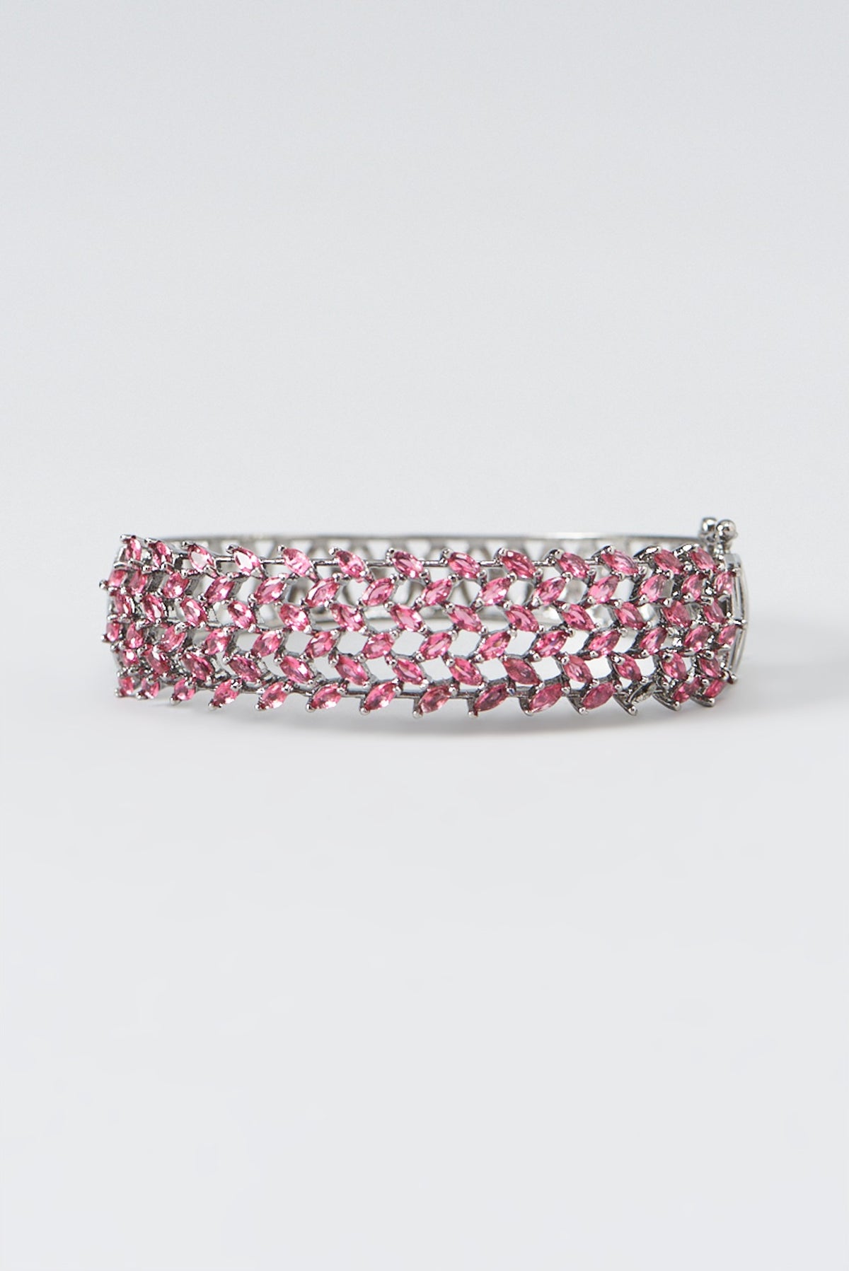 White Finish Zircon & Red Synthetic Stone Bracelet