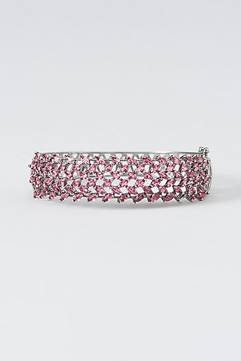 White Finish Zircon & Red Synthetic Stone Bracelet