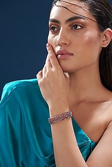 White Finish Zircon & Red Synthetic Stone Bracelet