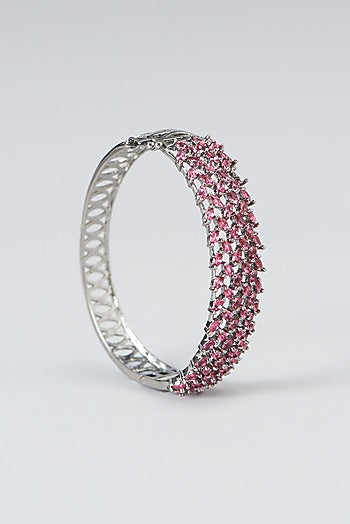 White Finish Zircon & Red Synthetic Stone Bracelet