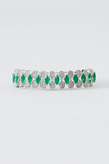 White Finish Zircon & Green Synthetic Stone Bracelet