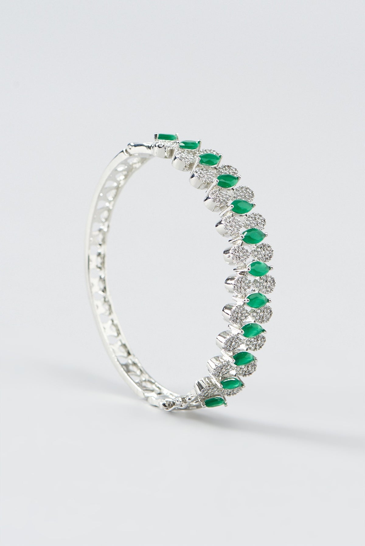 White Finish Zircon & Green Synthetic Stone Bracelet