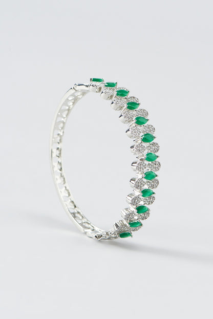 White Finish Zircon & Green Synthetic Stone Bracelet
