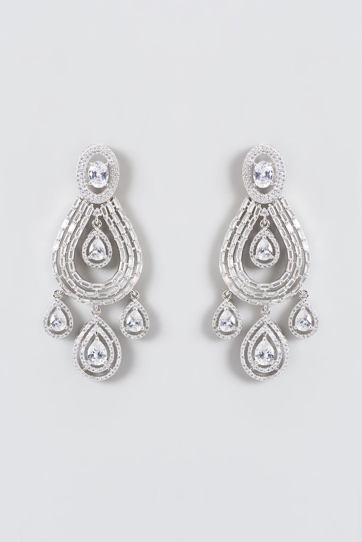 White Finish Zircon Dangler Earrings