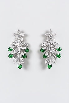 White Finish Zircon & Green Stone Dangler Earrings