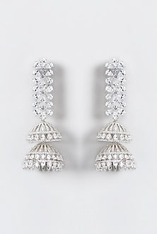 White Finish Zircon Jhumka Earrings