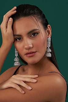 White Finish Zircon Jhumka Earrings